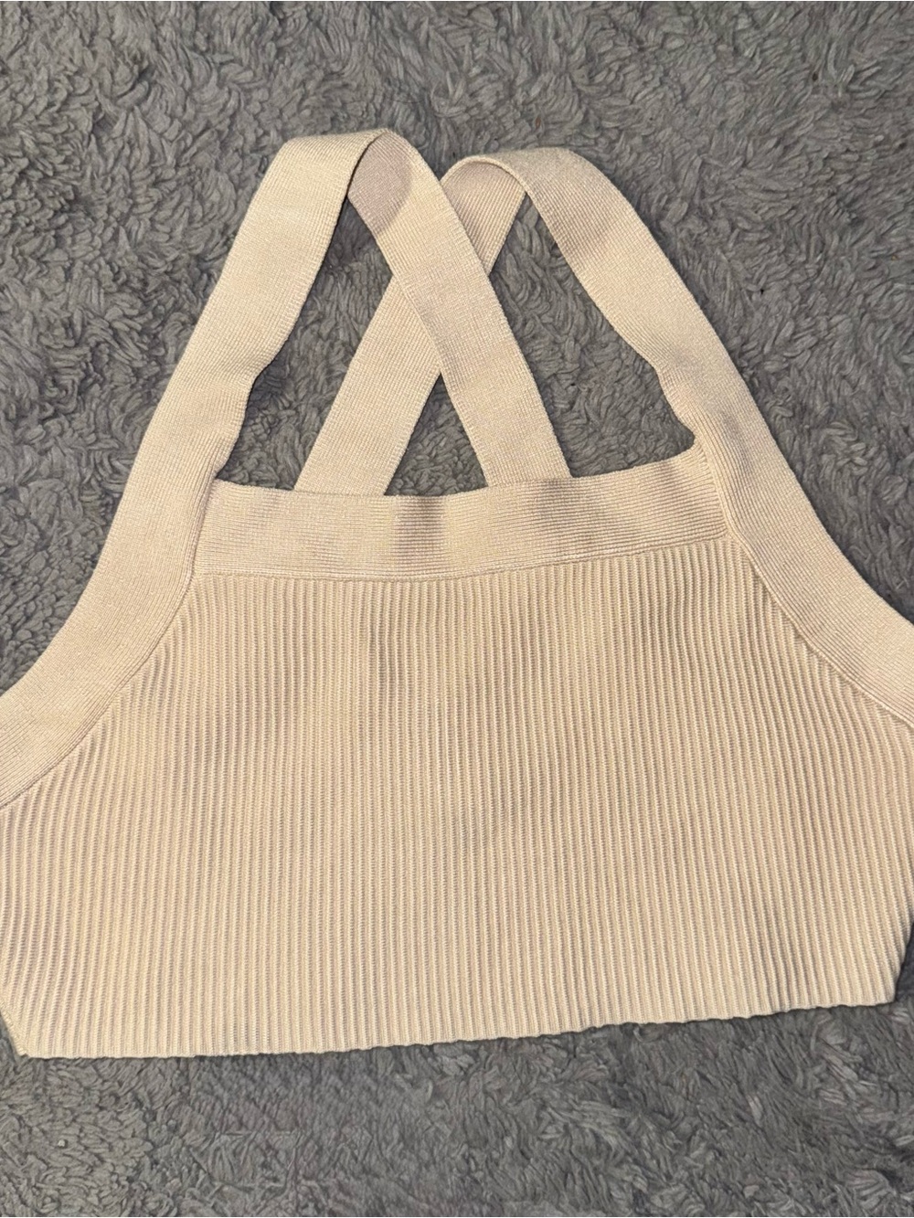 House of Harlow 1960 Ribbed Cross-Back Halter Crop Top - Cream